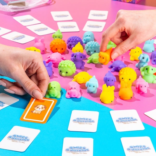 Interactive matching game for children using sensory squishies to promote focus, memory, and playful competition